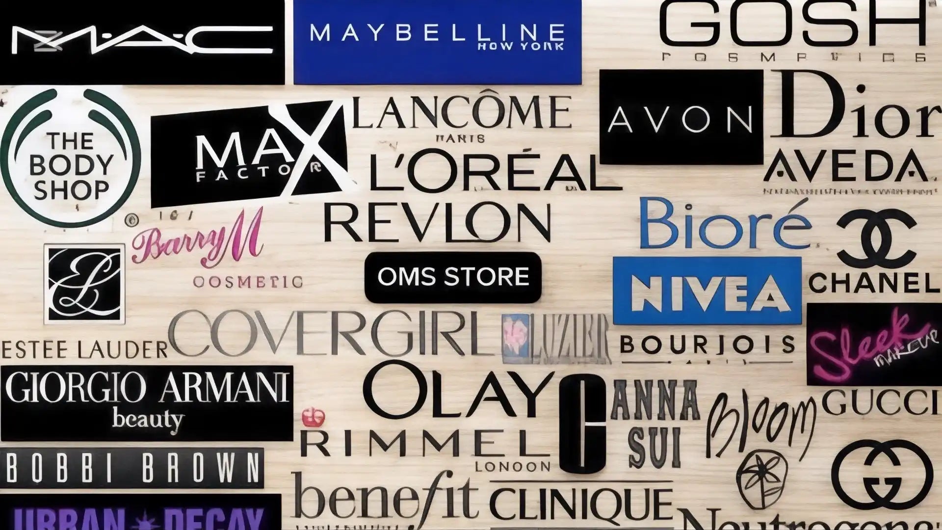 Cosmetic brand logos.