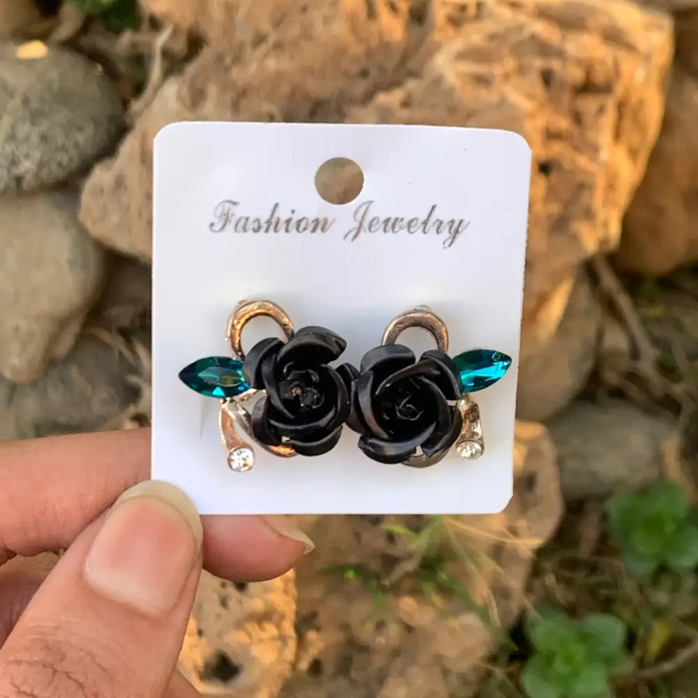 fancy black flower earring